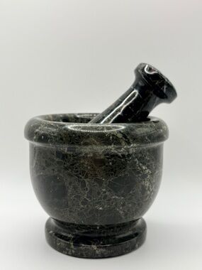 Black Onyx Mortar and Pestle Set Heavy Solid Stone Grinder Kitchen Decor 972g
